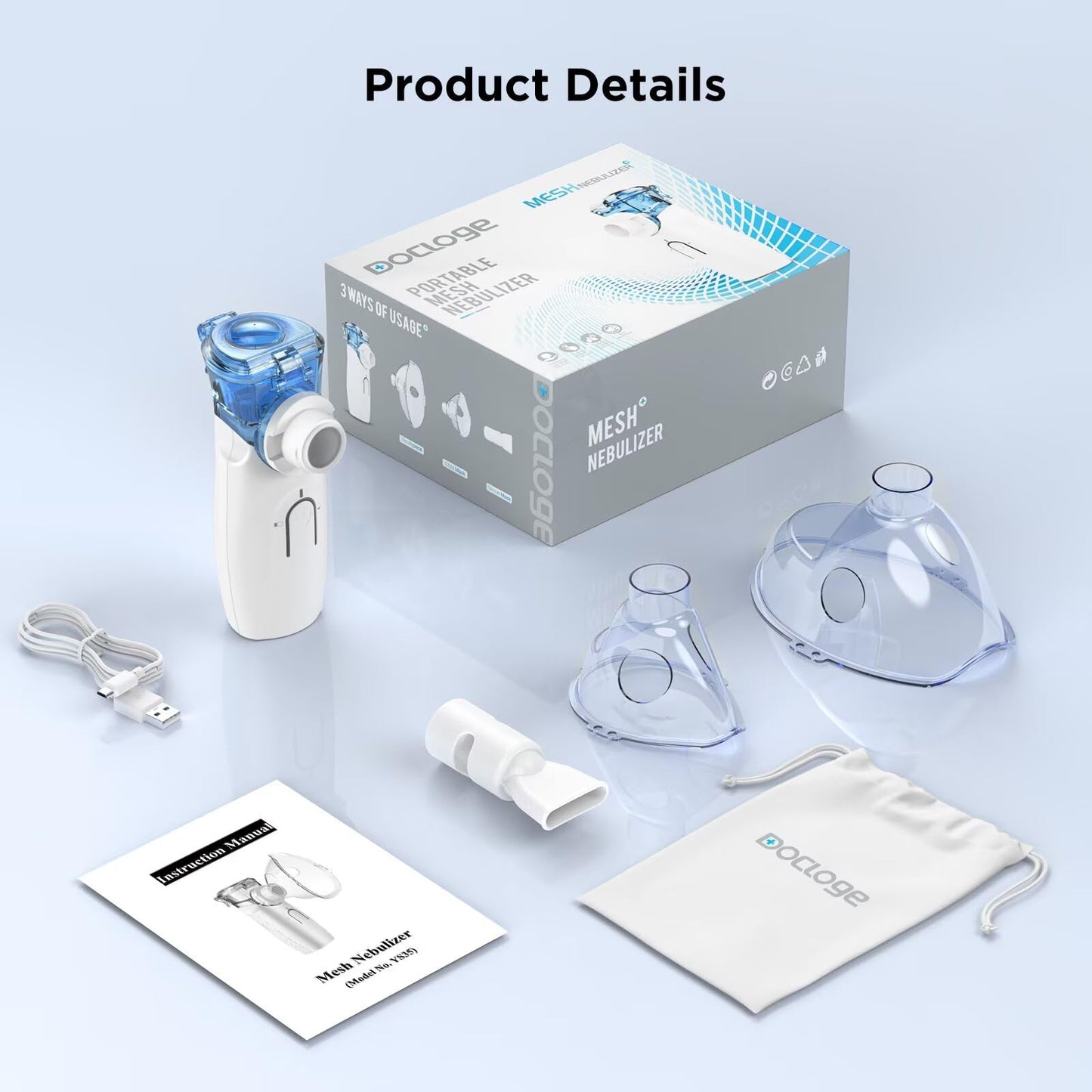 Portable Nebulizer - Nebulizer Machine for Adults and Kids, Mesh Nebulizer with Mouthpiece, Kids and Adults Mask for Travel and Home Usage