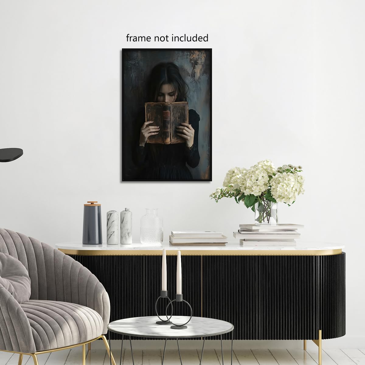 Dark Book Reading Canvas Wall Art, Victorian Woman Bookish Poster, Dark Academia Reading Nook Painting, Moody Picture for Library Corner Wall Decor, Book Lover Gift Gothic Print 8x12in Unframed