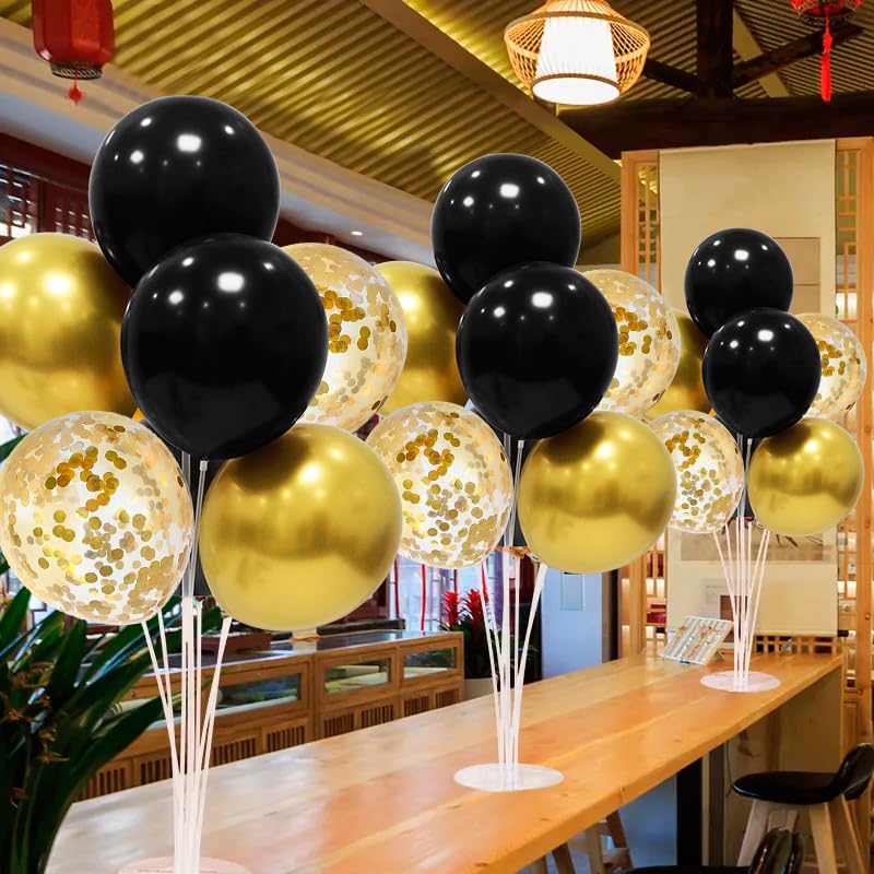 ZJDHPTY Black and Gold Party Decorations 4 Set Balloon Stand Table Centerpieces for Men's Women's Birthday Wedding Retirem...