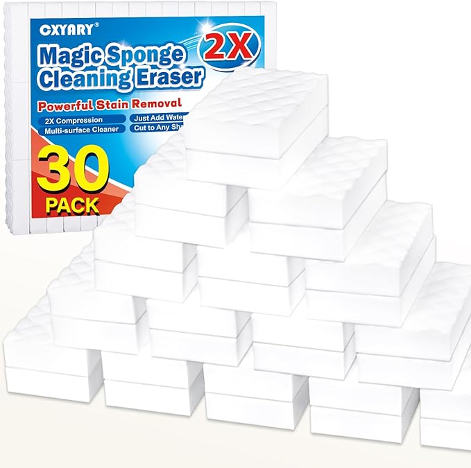 Magic Sponges Cleaning Eraser, 30 Pack 2X Density Stronger Melamine Sponge Foam Pads, Multi-Functional Household Cleaner Dish Sponge, Cleaning Supplies for Kitchen, Bathroom, Floor, Sink,Wall Cleaner