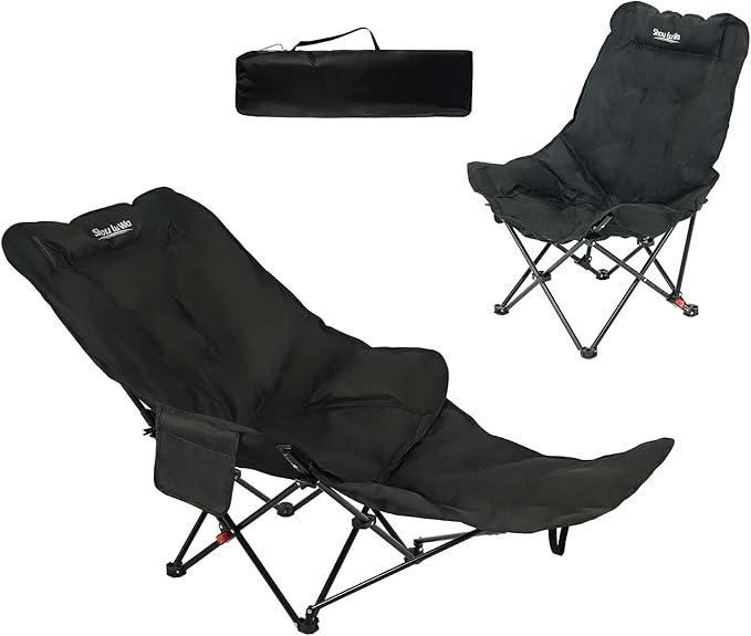 Dual Purpose Folding Camping Cot and Chair with Removable Footrest for Adults, Easy-to-Assemble Adjustable Sleeping Chair ...