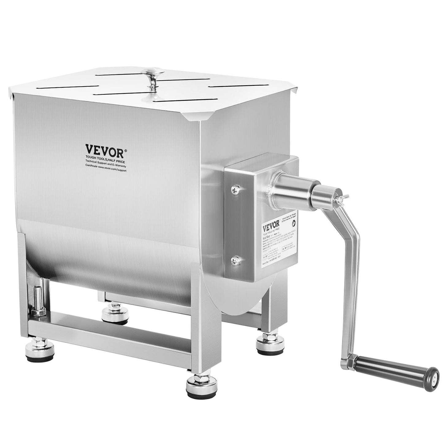 VEVOR Manual Meat Mixer, 15 Pound Capacity Tank Meat Processing Equipment, Stainless Steel Meat Mixer, Sausage Mixer Machine with Lid and Handle, Ground Beef Hand Mixer, Silver