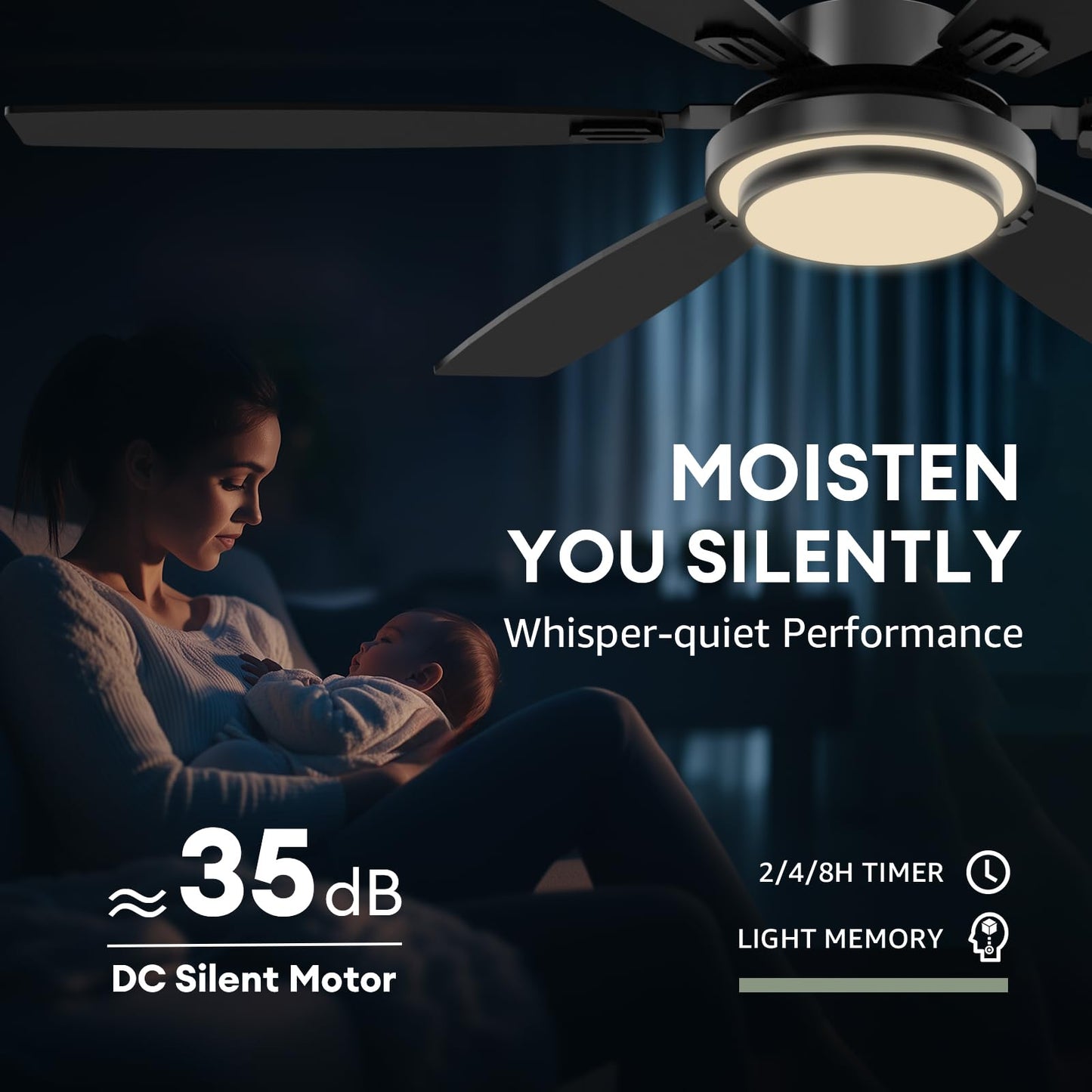 Fanbliss 60 Inch Black Large Ceiling Fans With Lights And Remote Control For Living Room, Modern Ceiling Fan With Quiet Reversib