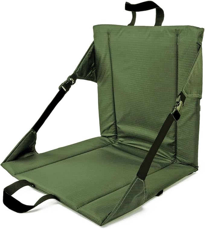 LynsaTac Folding Stadium Seat Cushion with Backrest, Portable Bleacher Pad for Camping, Fishing,15.8'' x 16.5'',Lightweight Chair with Backrest for Outdoor Sports and Concerts (Olive)