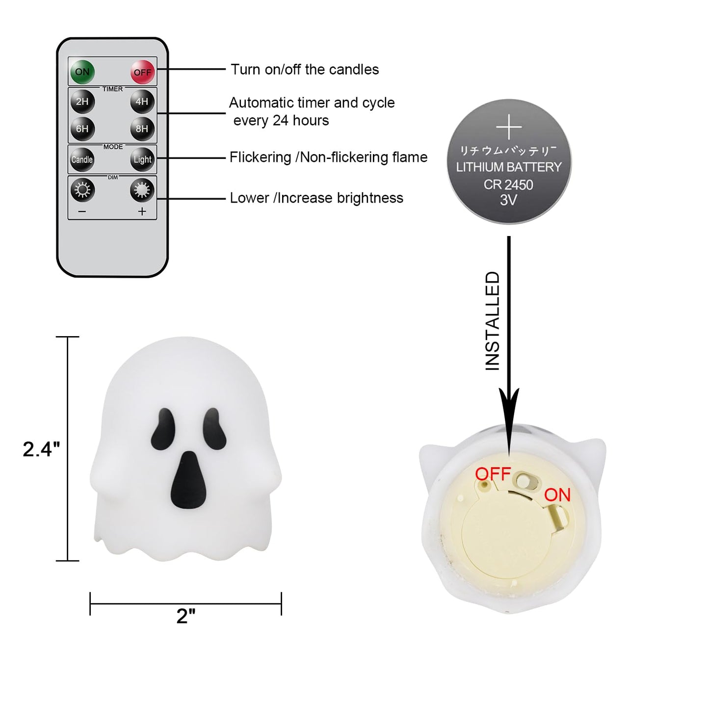 Lasumora Ghost Halloween Decorations Flameless Candles with Remote Timer, 6 Pack Grimace Ghost Candles, Battery Operated White LED Tea Lights Candles Dimmable Light for Halloween Decor