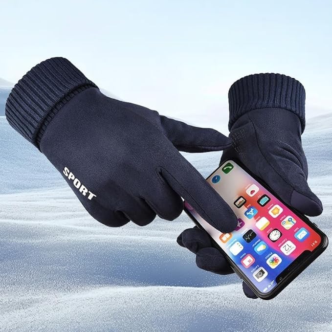 Winter Warm Suede Gloves for Men and Women Outdoor Sports Touch Screen Anti-Slip Plush Glove