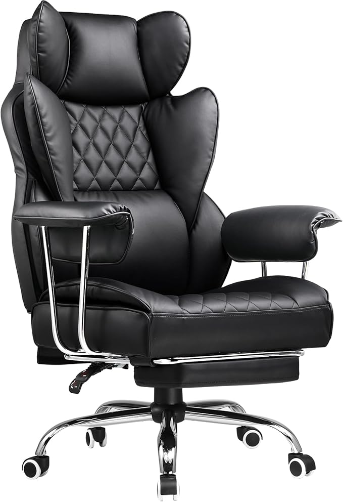 COMHOMA Big and Tall Office Chair, High Back Leather Gaming Chair with Footrest, Executive Ergonomic Office Chair with Poc...