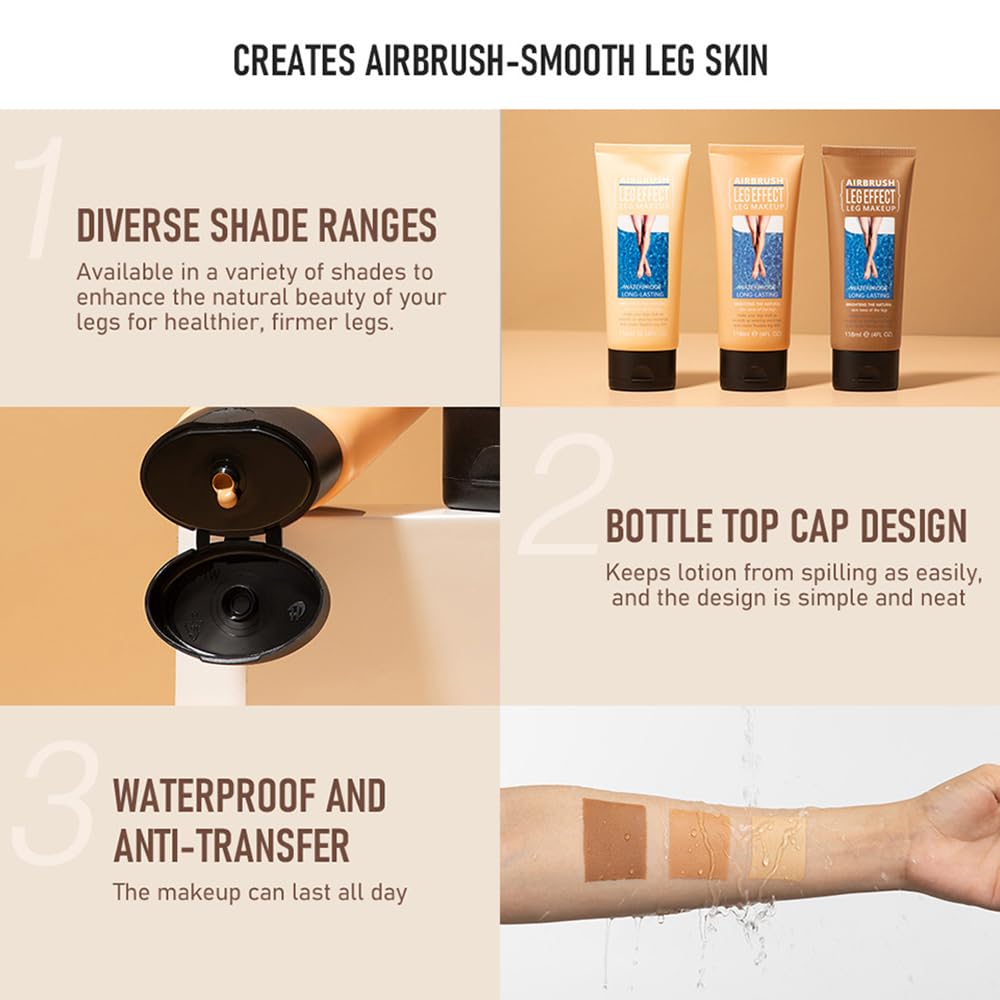 2Pcs Leg Effect Waterproof Makeup, Long-Lasting, Natural Leg Coverage, Body Foundation to Cover Vein, Tattoo and Flaw (02#Medium