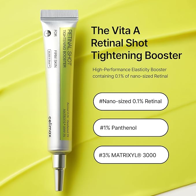 celimax The Vita A Retinal Shot Tightening Booster | 0.1% Retinal, 3% Matryxyl, High-Strength Retinoid for Anti-Aging, Pore Minimizer, Wrinkles & Fine Lines, Firmer Skin, 15ml