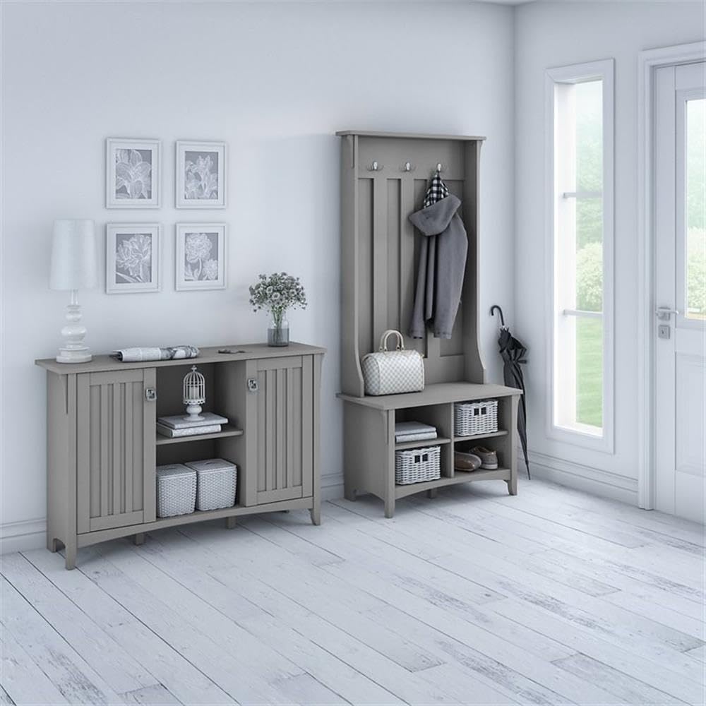 Bush Furniture Salinas Entryway Storage Set with Hall Tree, Shoe Bench and Accent Cabinet in Cape Cod Gray