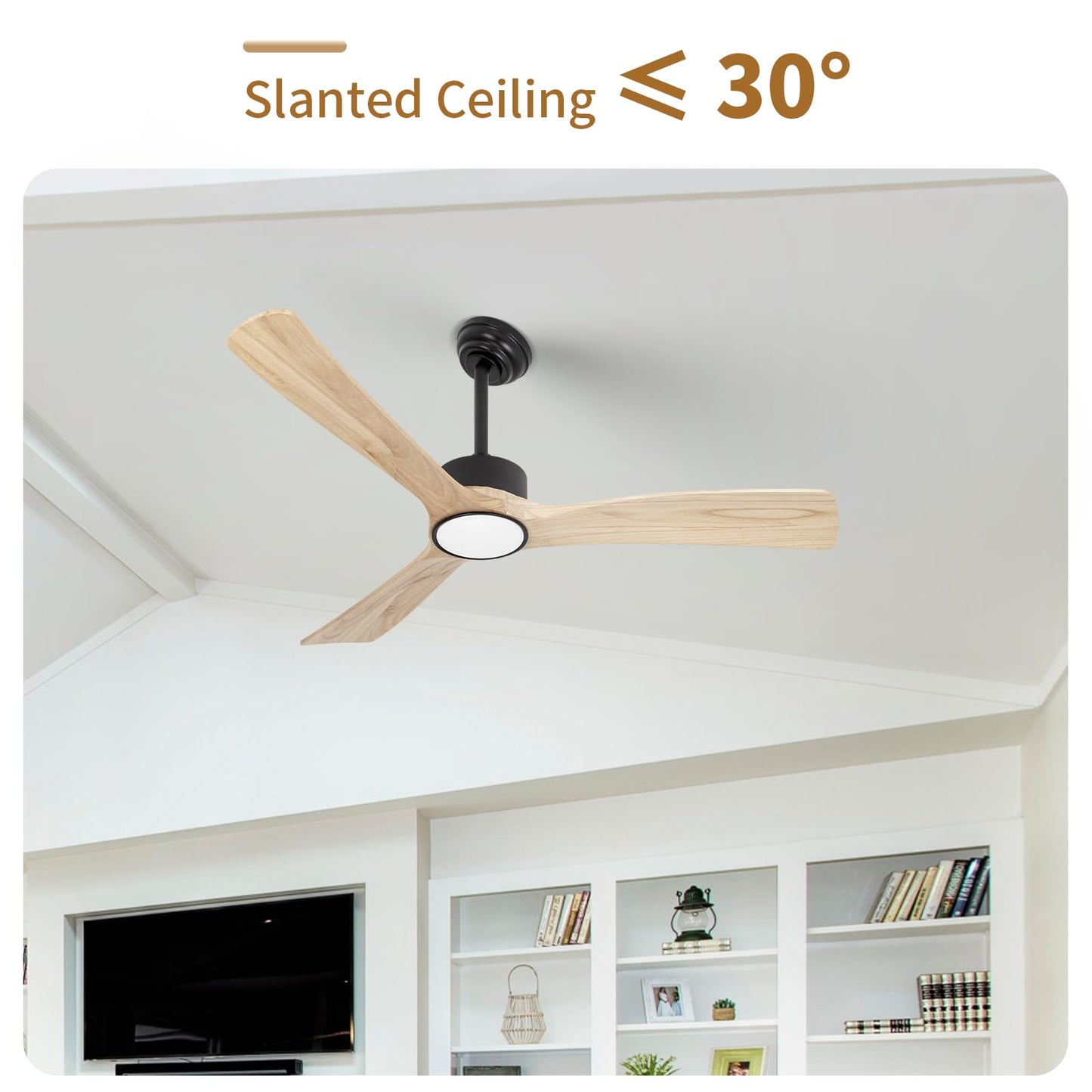 iTni 52inch Ceiling Fan with Lights,Downroad Ceiling Fans with Remote Control,3 Wooden Blades,Dimmable Light,6 Speeds,Noiseless,Ceiling Fan for Bedroom,Living Room,Office,Indoor,Natural Wood Grain