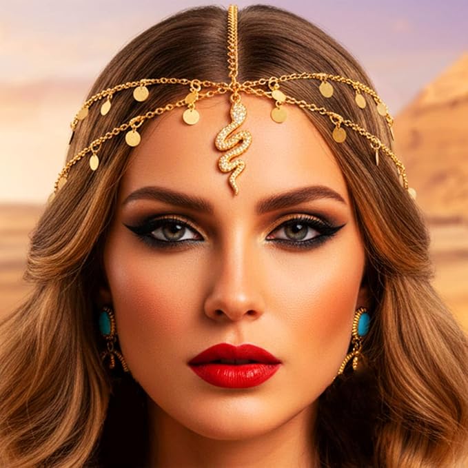 Kilshye Snake Head Chain Gold Sequin Headpiece Festival Costume Headband for Women
