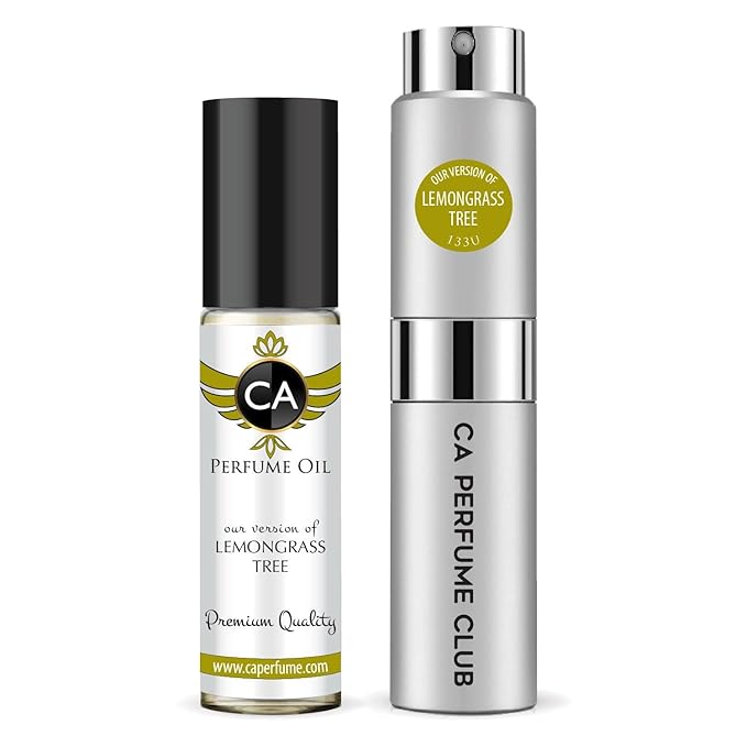 CA Perfume Duo Impression of Lemongrass Tree For Women And Men Perfume Layering Set Long Lasting Travel Size EDP + Body Oil Roll-On Bottle 0.27 Fl Oz+0.33 Fl Oz