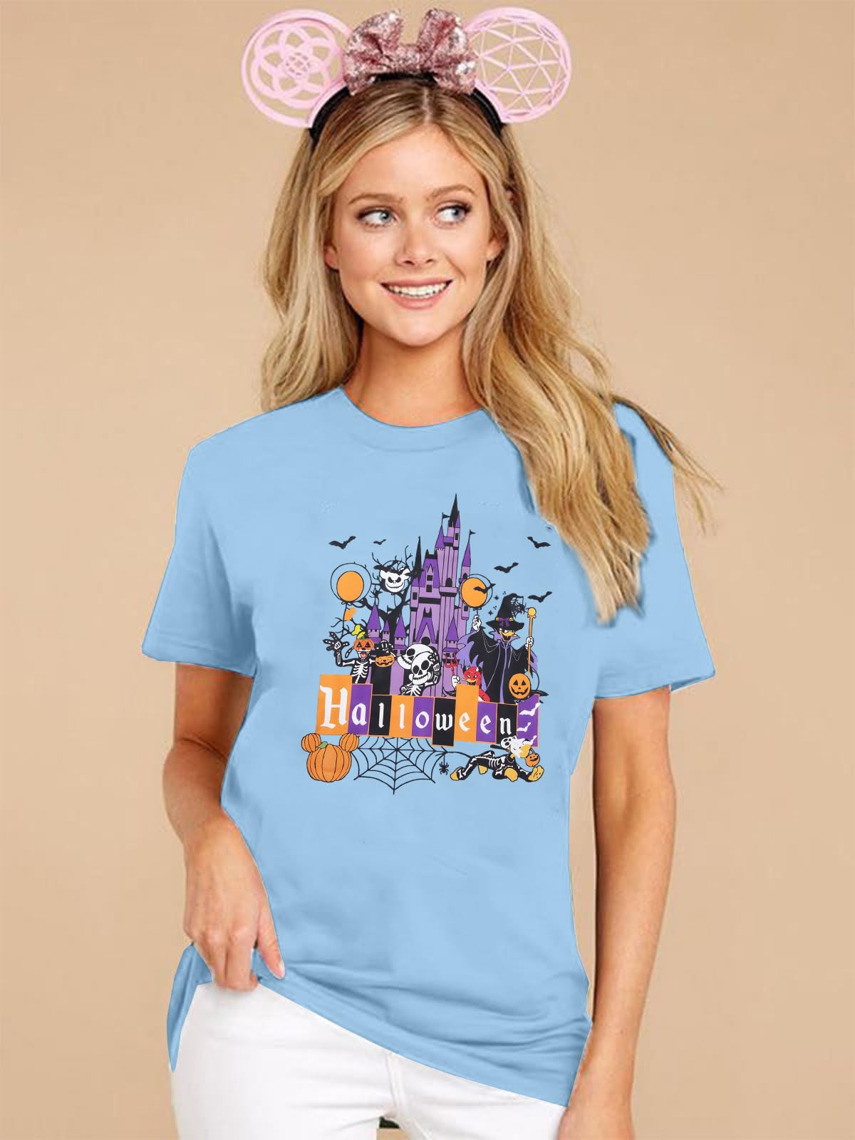 Halloween Ghost Shirts: Magic Kingdom Shirt Women Funny Magic Castle T Shirt Spooky Season Halloween Short Sleeve Tees Blue