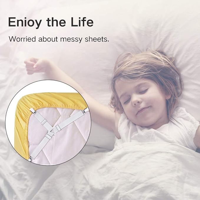 Foloda Fitted Sheet Holders for Corners, 4 pcs Adjustable Bed Sheet Holder Straps Fasteners Clips Fasteners Suspenders Locker Gripper Scrunchie for Bed Mattress