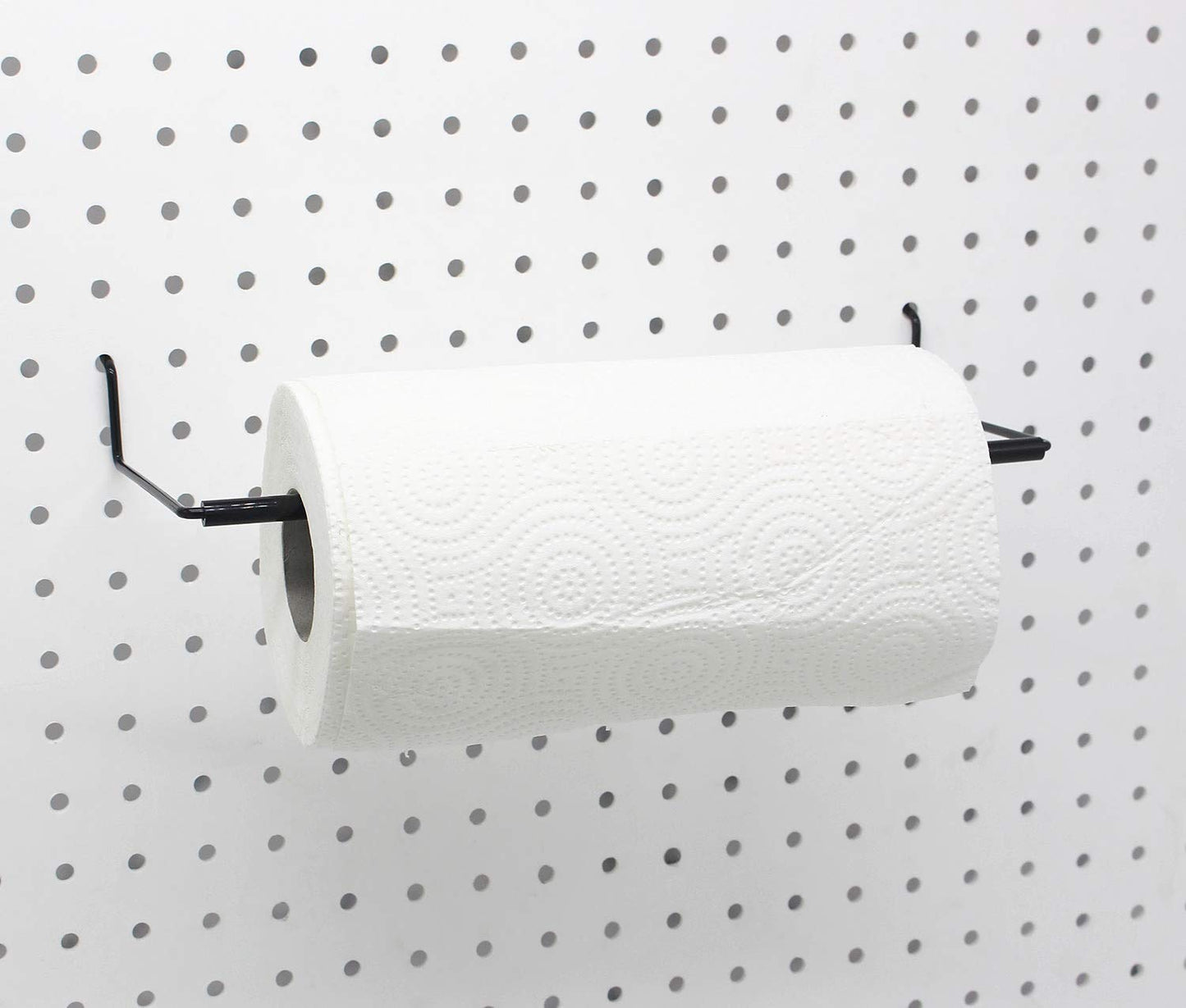 Paper Towel Holder for Pegboard, Extendable, Fit Any Standard Pegboard, Peg Board Organization Accessory Hook for Workshop, Garage, Kitchen, Laundry Room, Bathroom 2 Packs, Black (2 PCS)
