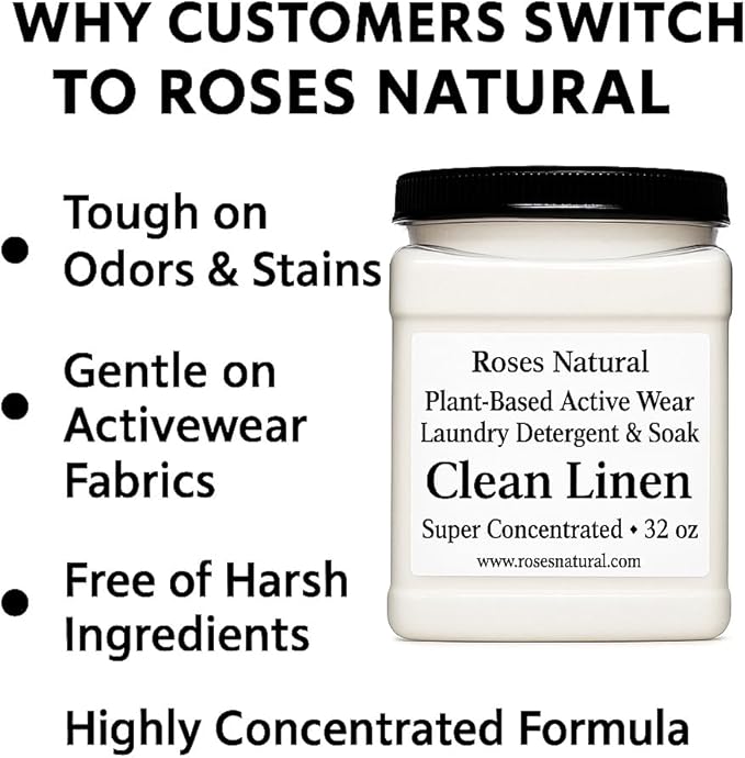 Active Wear Laundry Detergent & Soak – Plant-Based Sports Detergent for Gym Clothes, Leggings & Uniforms – Clean Linen Scent, Super Concentrated Powder