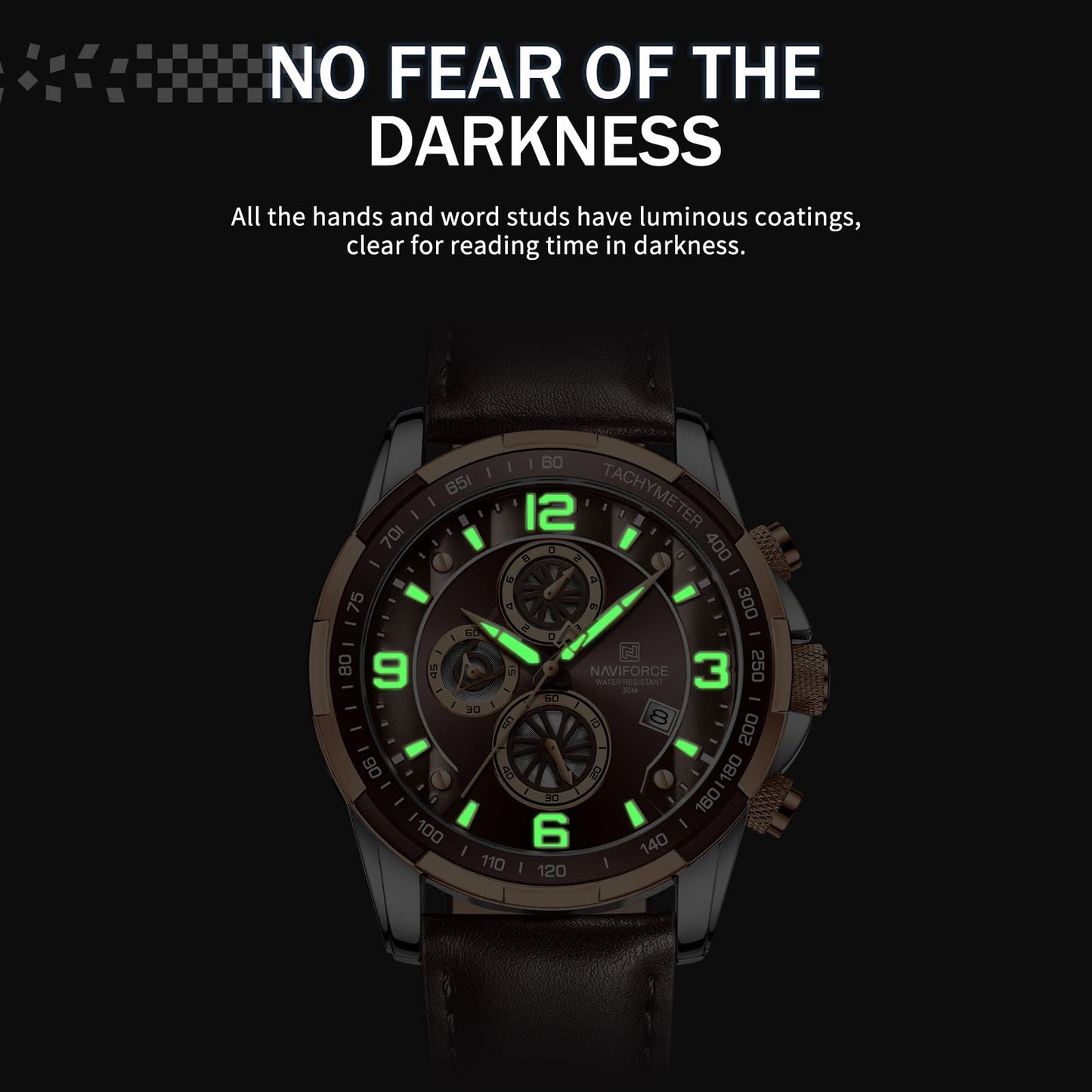 NAVIFORCE Sport Watches for Men Analog Quartz Chronograph Leather Strap Wrist Watch