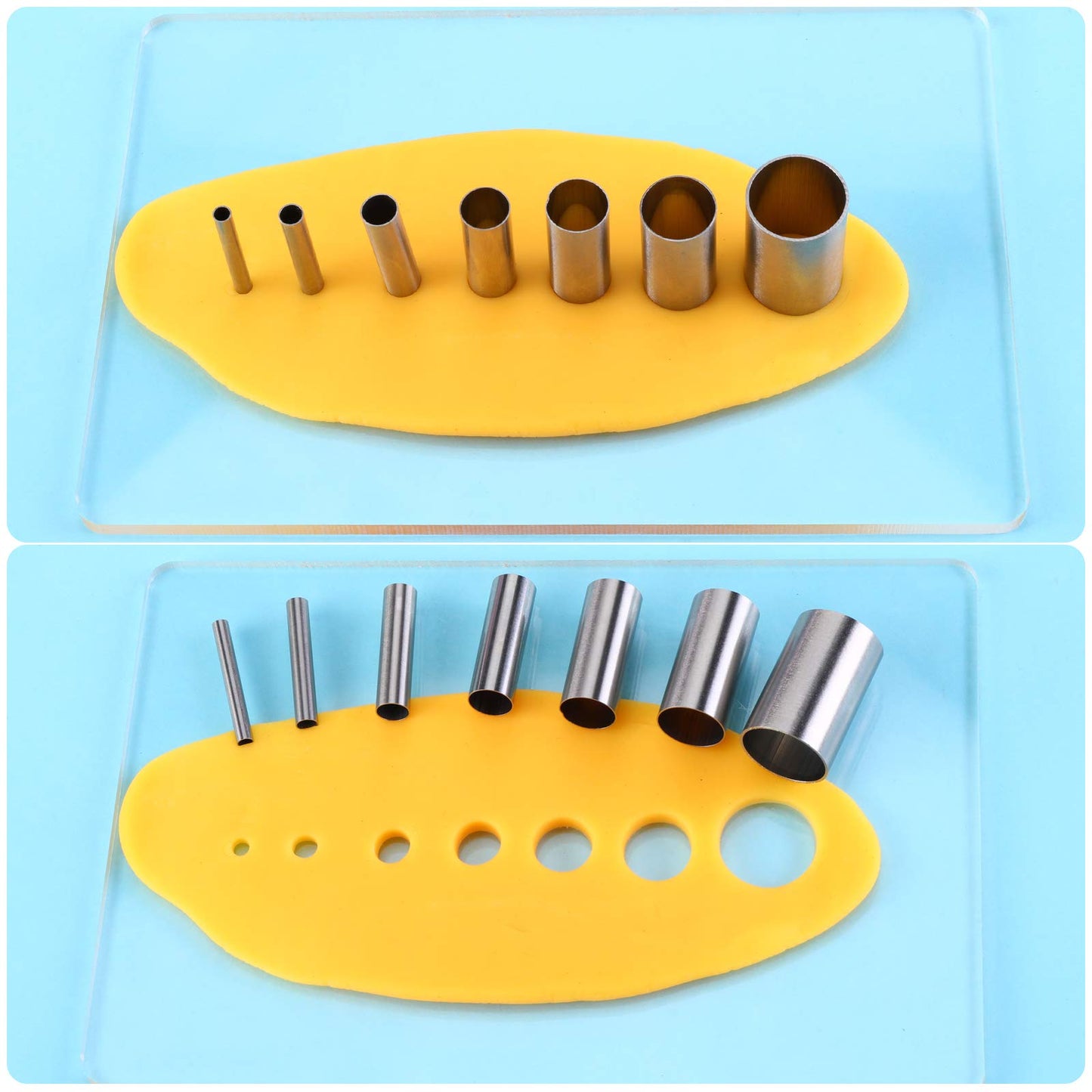 Honoson 24 Pcs Clay Sculpting Tools Kits Polymer Clay Tools DIY Set with Roller, Acrylic Sheet, Scraper Backing Board, Round Circle Shape Cutter, Shaping for Art Craft(Yellow)