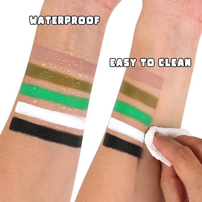 Bowitzki Halloween Makeup Palette 5 Colors Face Body Paint Oil Based with Brush for Zombie Skeleton Clown Witch Football Baseball Sports SFX Costume Cosplay Dress Up (Green)