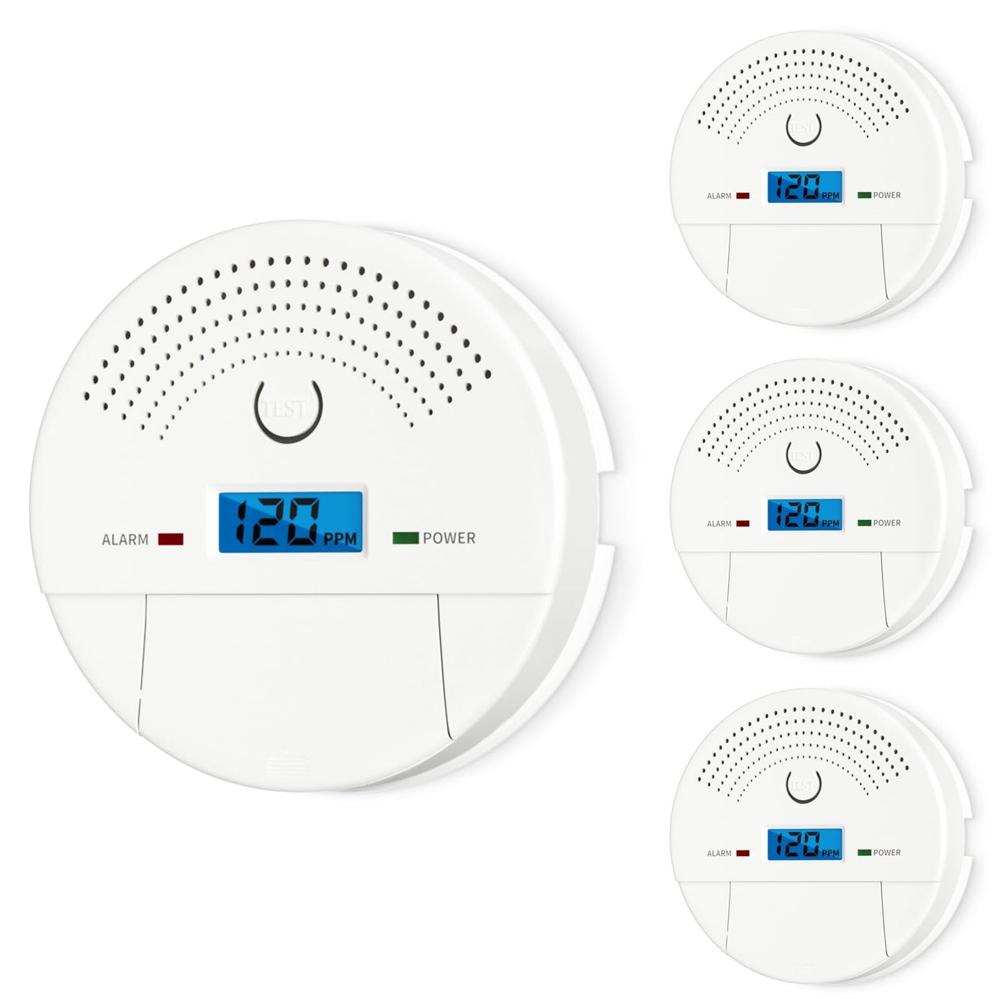 4-Pack, 2-in-1 Smoke and Carbon Monoxide Detector Combo, Battery Operated CO & Smoke Fire Alarm Carbon Monoxide Detectors with LCD Display for Home, Easy to Install