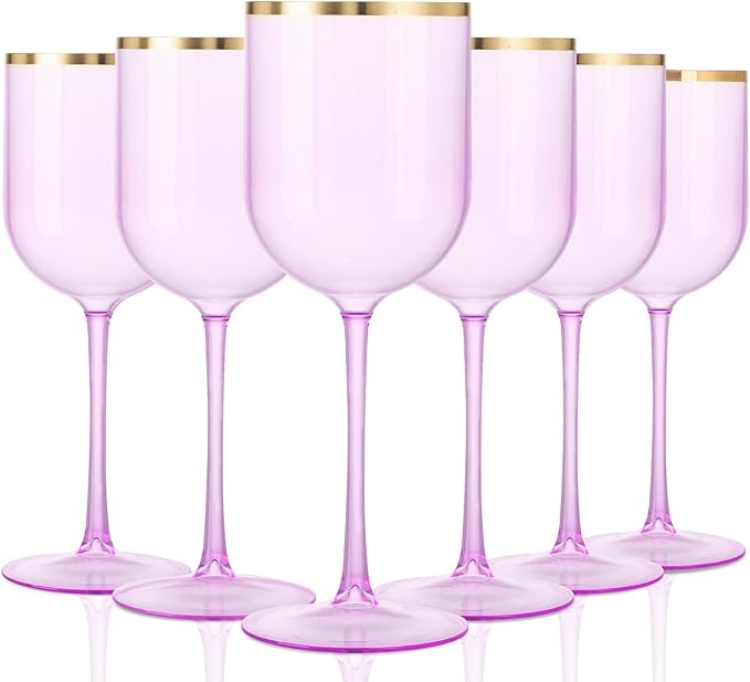 Liacere Plastic Wine Glasses Set of 814oz Purple Wine Cup with Gold Rim-Dishwasher Safe Plastic Wine Cups with Stem Reusab...
