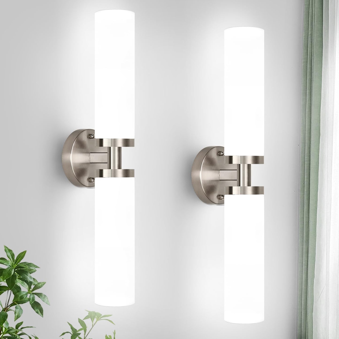 Indoi Wall Sconces Set of Two, Brushed Nickel Gold Bathroom Sconces Wall Lighting with Milky White Glass, Modern Sconces Wall Decor Set of 2 Bathroom Light Fixtures for Mirror Living Room Bedroom