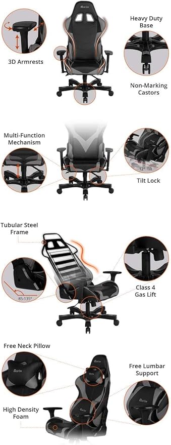 Clutch Chairz Throttle Series Pewdiepie Edition LED Gaming Chair - Premium Ergonomic Design, Lumbar and Head Support Pillows - Black/Red