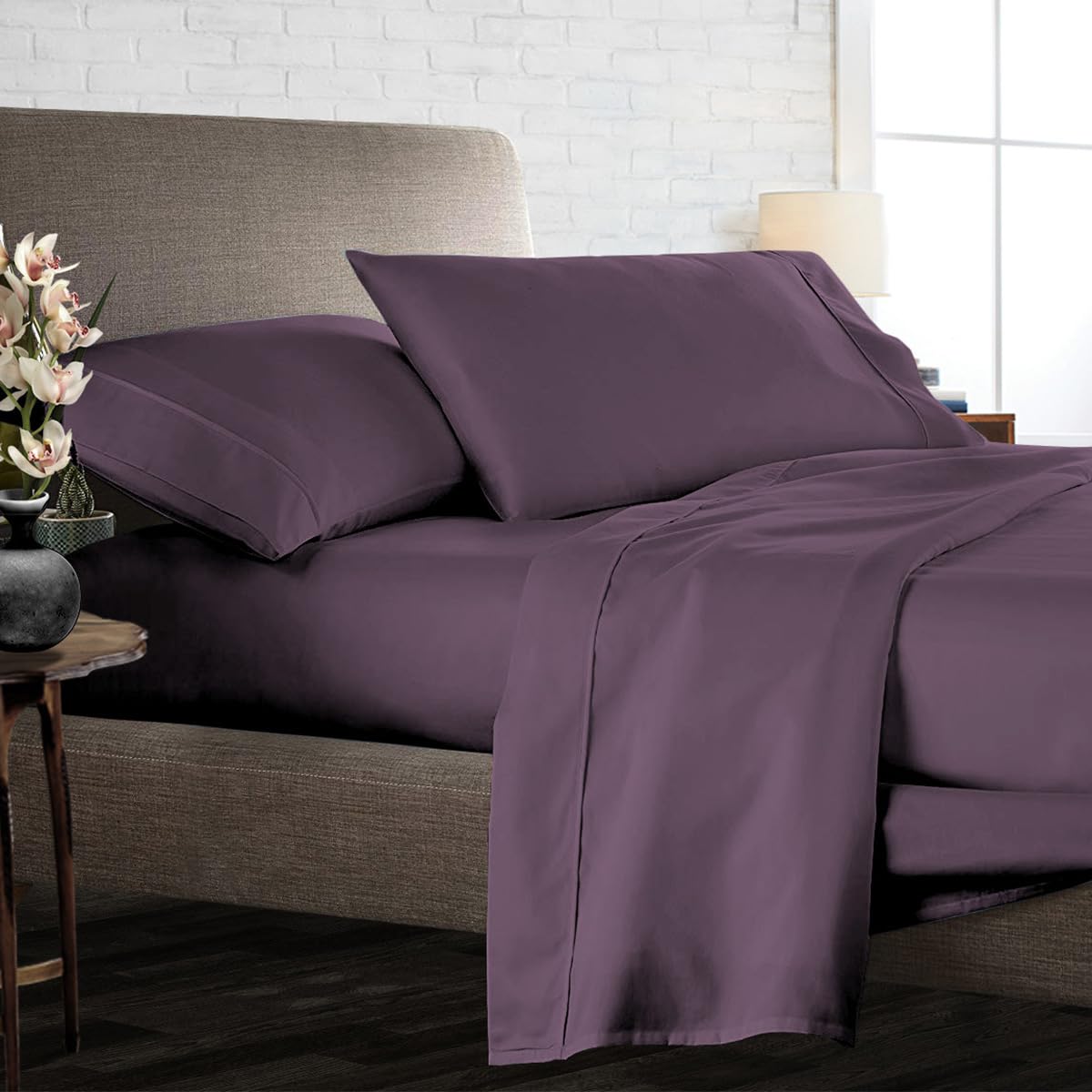 Luxury 4 Piece Egyptian Cotton Sheets King Size - 800 Thread Count, 100% Cotton Sheets, 15" Deep Pocket Sheet Set, Breathable, Soft and Premium Cotton - Plum
