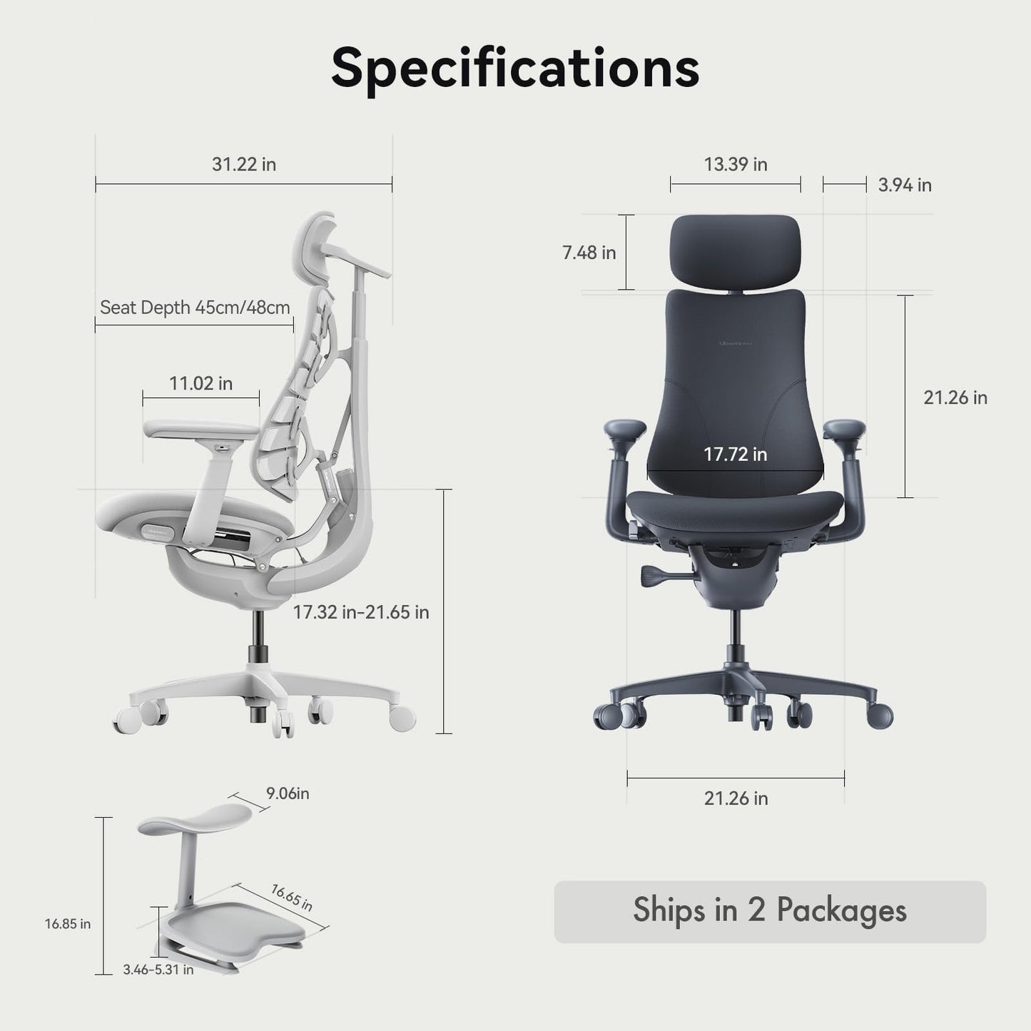 LiberNovo Dynamic Ergonomic Desk Chair + StepSync Footrest Bundle - Comfy Home Office Chair with Adaptive Lumbar Support, 160° Recline & Built-in Spine Stretch, Gray+48cm