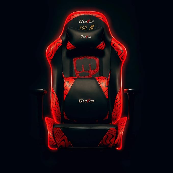 Clutch Chairz Pewdiepie Chair LED 100M - Ergonomic Gaming Chair, Video Game Chairs, Office Chair, High Chair and Lumbar Pillow for Computer Desk - Black - Throttle Series