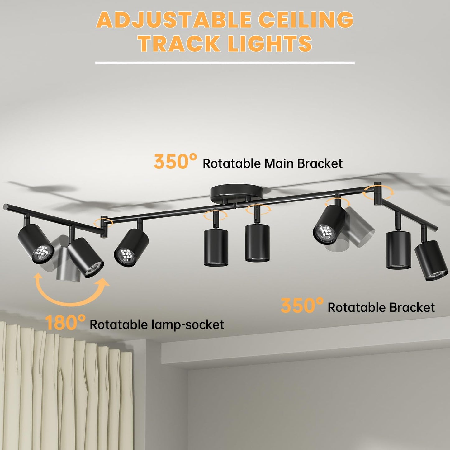 Lavendex LED 8 Light Track Lighting Kit, Dimmable Ceiling Spot Lighting Includes 8 x GU10 Bulb, Modern Track Light Fixture with Rotatable Heads for Kitchen, Living Room, Bedroom