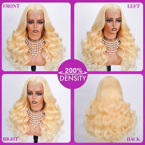 Muspluto 613 13x6 Lace Front Wig Human Hair 200 Density 613 Lace Front Wig Body Wave Blonde Wig Human Hair 613 HD Lace Frontal Wig 13x6 Pre Plucked With Baby Hair Blonde Lace Front Wigs 22 Inch