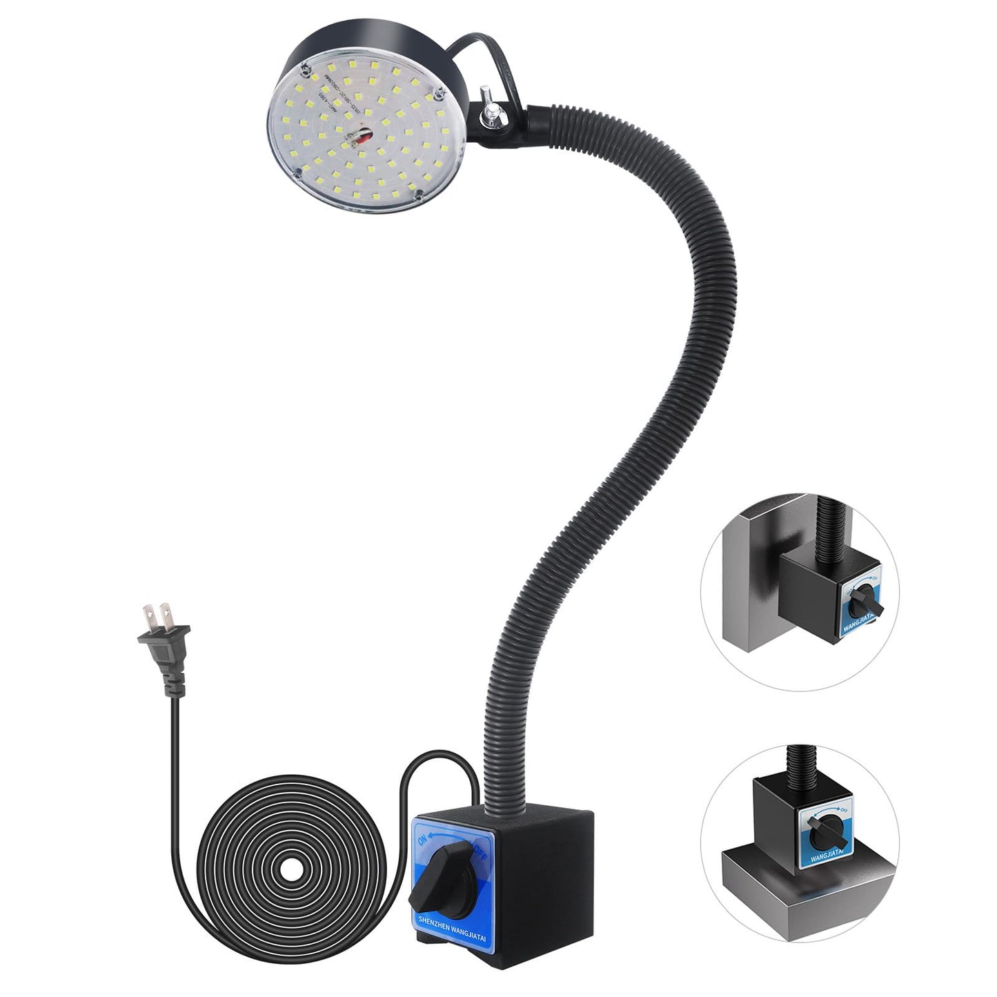 WangJiaTai Magnetic Work Light, LED Machine Light, Work Light with Flexible & Magnetic Base, Shop Tool Lamp for Lathe, Work Bench, Sewing Machine, Bandsaw, Industrial Lighting, 2000 Lumens, Black