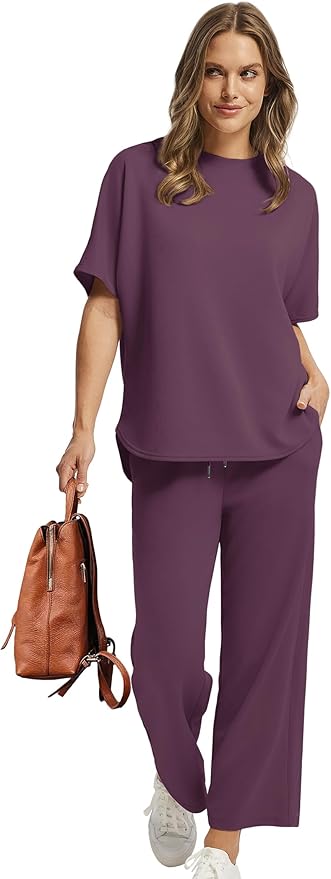 Sampeel Two Piece Sets for Women Summer Outfits Oversized Wide Leg Crop Pants Lounge Sets Airport Beach Vacation Clothes