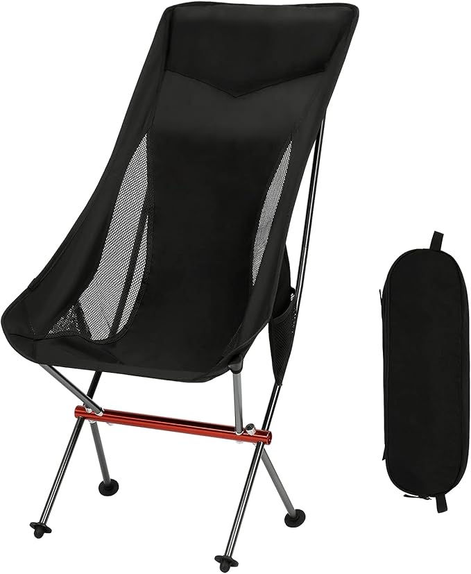 SHALLWE Camping Chairs, All Aluminum Frame Portable Folding Camp Chair for Adults, Heavy Duty High Back Collapsible with B...