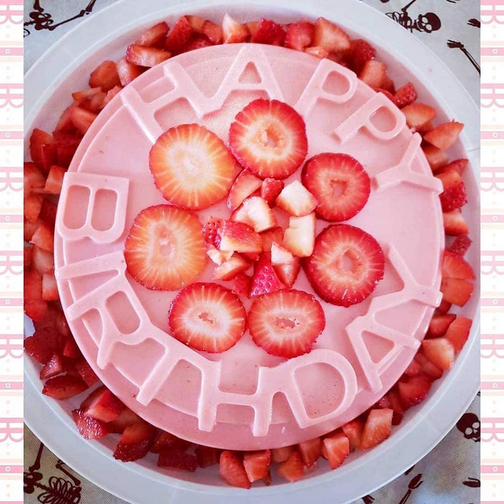OMDBAGD Birthday Cake Molds for Baking Silicone Cake Pan Tools，Non-stick Cheese Reusable and Durable Pastry Mould for Dessert, Cookie, Bread, Pudding, Jelly, Chocolate and More（Pink、7.9in）
