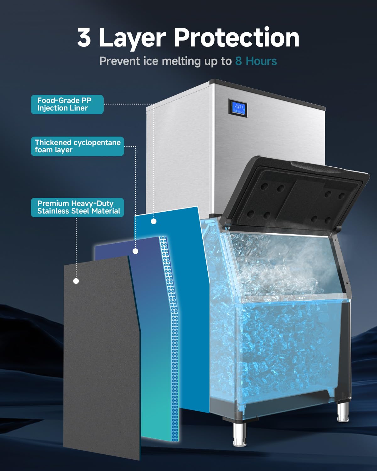 EUHOMY Commercial Ice Maker Machine,800lbs/24H,Industrial Ice Machine with 300lbs Storage Bin,Ice Ready in 10-15 Mins,SECOP Compressor&ETL,Stainless Steel Ice Maker for Bar/Cafe/Restaurant/Business