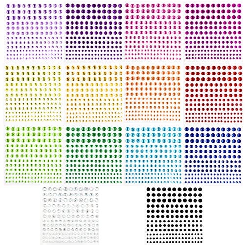 2310 PCS Self Adhesive Rhinestone Gem Stickers for Face Nail Body Makeup Festival,4 Size 14 Sheets Bling Jewels Stickers E...