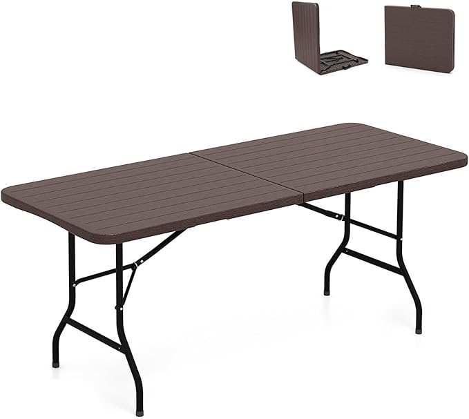 Nightcore Folding Table, HDPE Portable Table with 6ft Long Tabletop, Metal Frame Picnic Camping Table with Safe Lock, Coll...