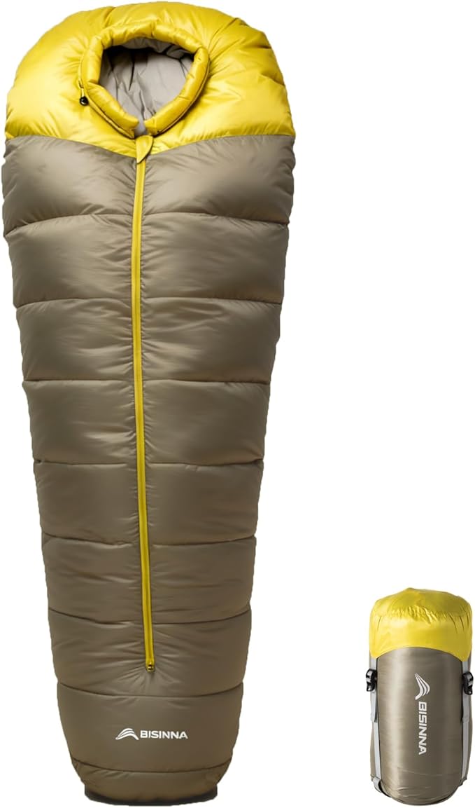 BISINNA Down Mummy Sleeping Bag for Adults 650FP Cold Weather Sleeping Bag 4 Season Compact Sleeping Bag with Compression ...