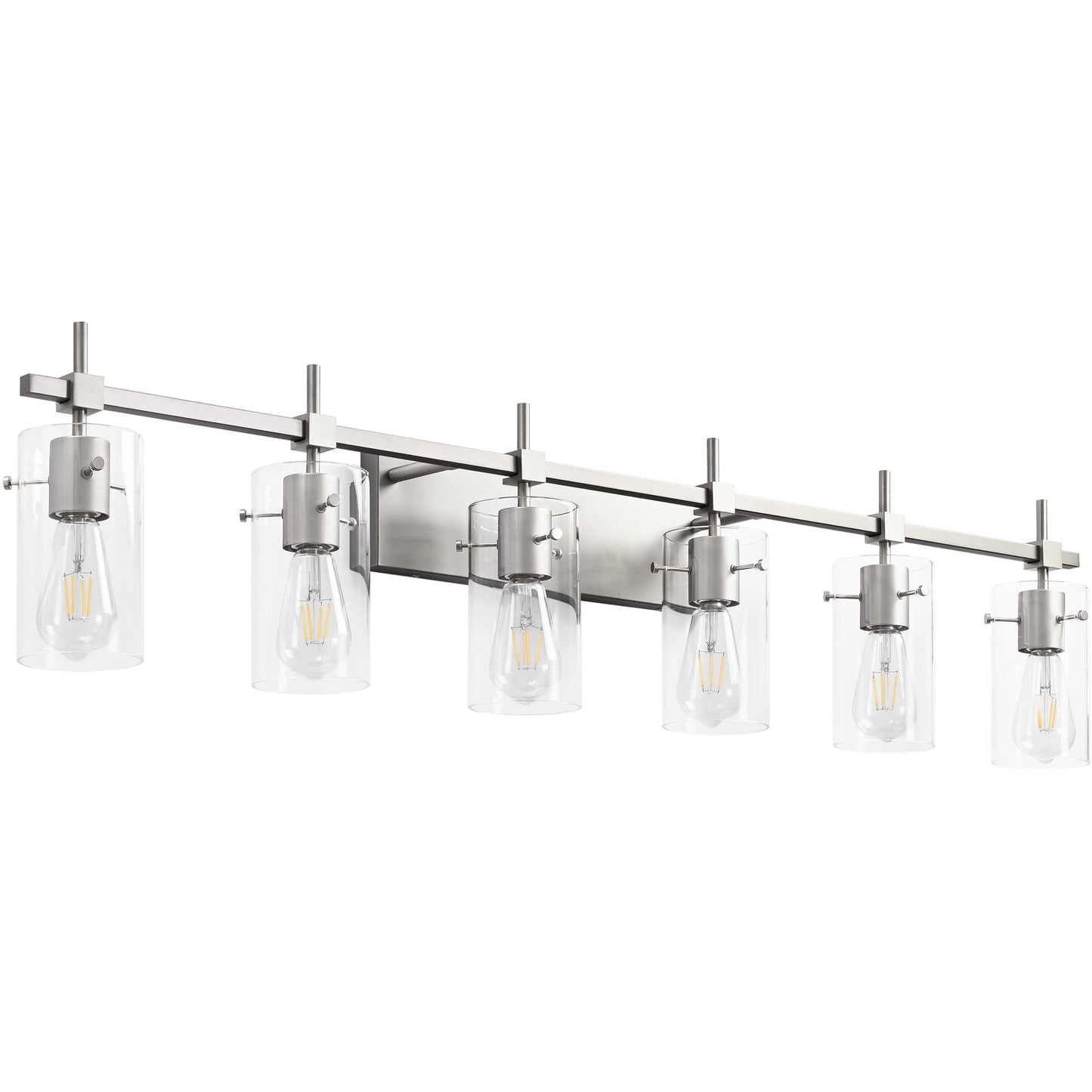 SOLFART 49.2 inch 6 Lights Vanity Light fixtures for Bathroom Vintage Bathroom Light Fixture Brushed Nickel Light Fixtures Above Mirror with Glass Shade (Exclude Bulb)
