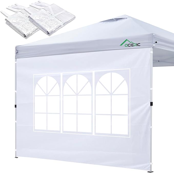 Acepic 2Pcs Instant Canopy Tent Sidewalls for 10x10 Pop-Up Canopy, Garden Gazebo, 210D Oxford Fabric Waterproof, White (Ca...