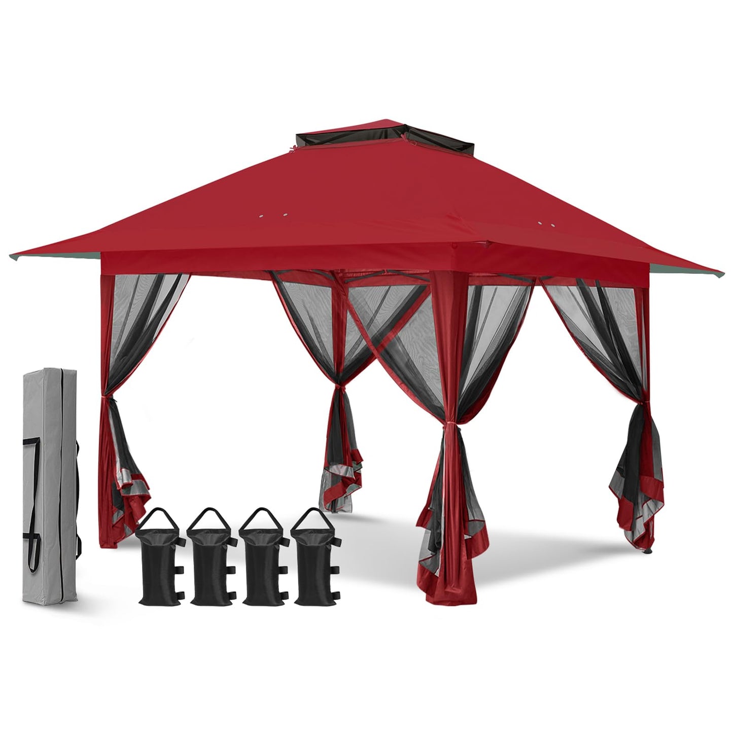 EAGLE PEAK 13x13 Pop Up Gazebo with Mesh Netting, Easy Up Screened Canopy for Patio and Backyard, Easy Set up Outdoor Gazebo (Red)