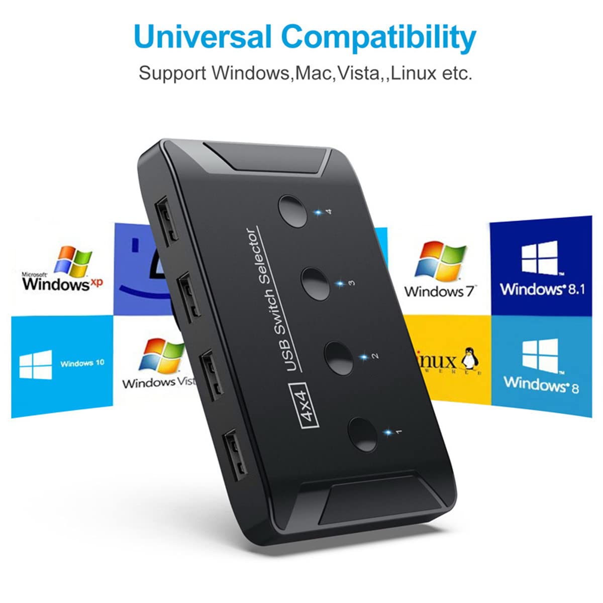 Chenyang Usb 2.0 Hub Kvm Switch Selector 4 Port Pcs Sharing 4 Devices For Keyboard Mouse Scanner Printer