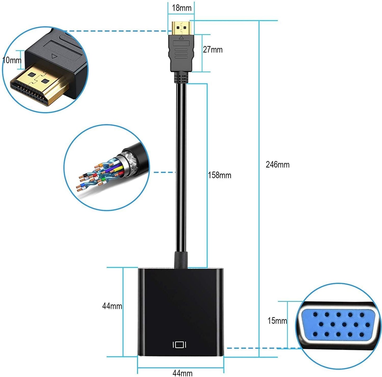 Hdmi To Vga Adapter 5 Pack, Gold-Plated Hdmi To Vga Converter (Male To Female), Compatible For Computer, Laptop, Pc, Monitor, Pr