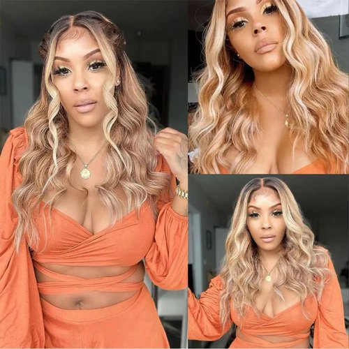 Giginger P4/613 Chocolate Brown Blonde Body Wave Human Hair Bundles 16 18 20 Inch Highlight Body Wave Bundles Weave Bundles Human Hair 4/613 Human Hair Bundles