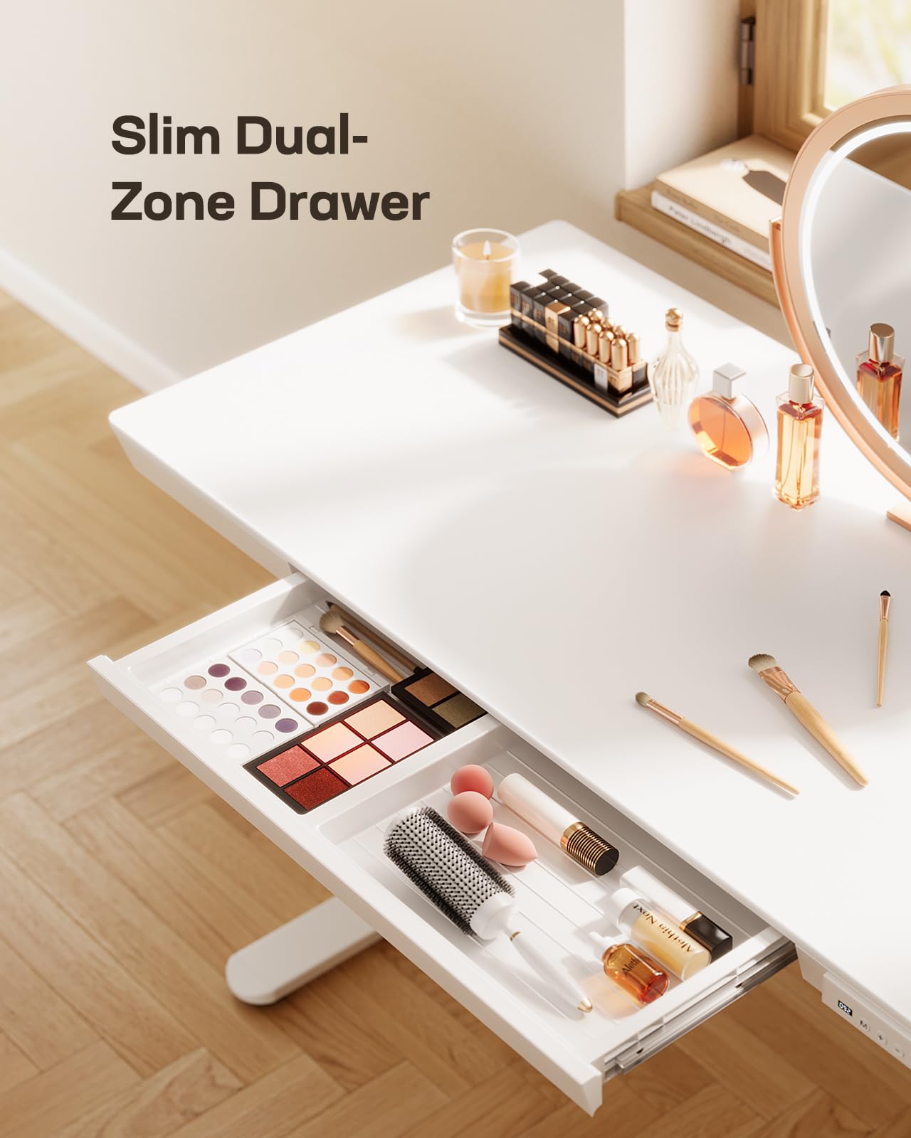 Marsail Electric Standing Desk with Drawers,48 x 24 inch Height Adjustable Standing Desk, Whole-Piece Table with Storage & USB Charging Ports, Small Computer Desk for Home Office White