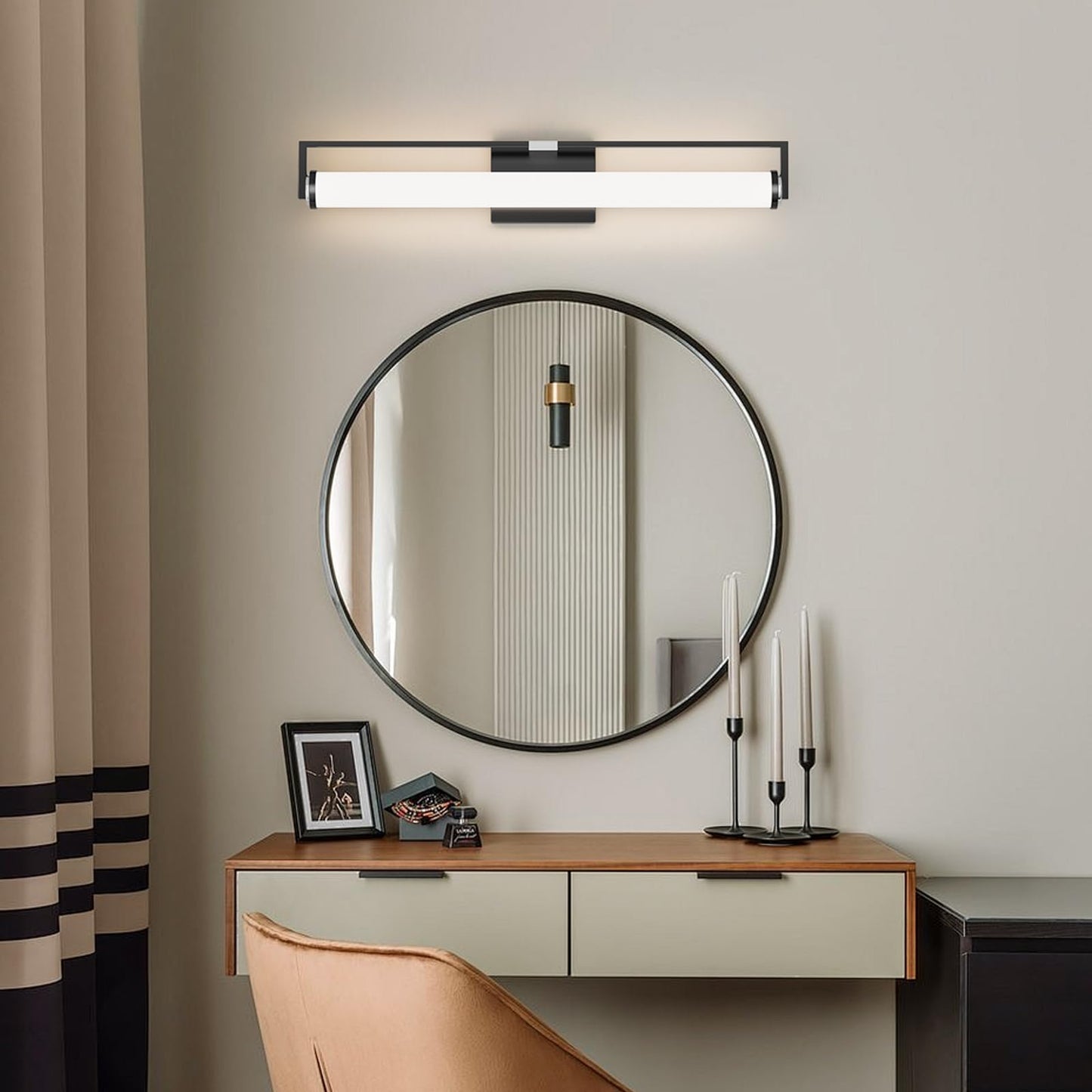 Modern Black Vanity Light Fixtures for Bathroom, 25.2 inch LED Wall Mounted Light Over Mirror, 20W, 3000K Warm White, Energy-Saving, 360°Illumination, for Sink, Powder Room, Bedroom, Makeup Area
