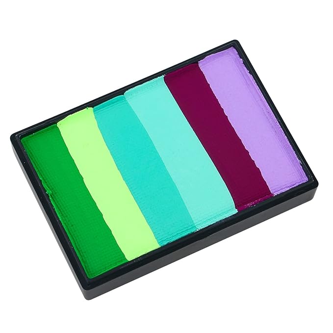 Bowitzki Face and Body Paint Split Cake 50g Body Painting Water Based Eyeliner Graphic Hydra Liner Makeup Glow Fluorescent Color Neon for Halloween Christmas Party Pride - UV Rainbow (Garden)